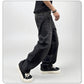 Men's Oversized Jeans - Straight Cut, Washed Denim, Autumn