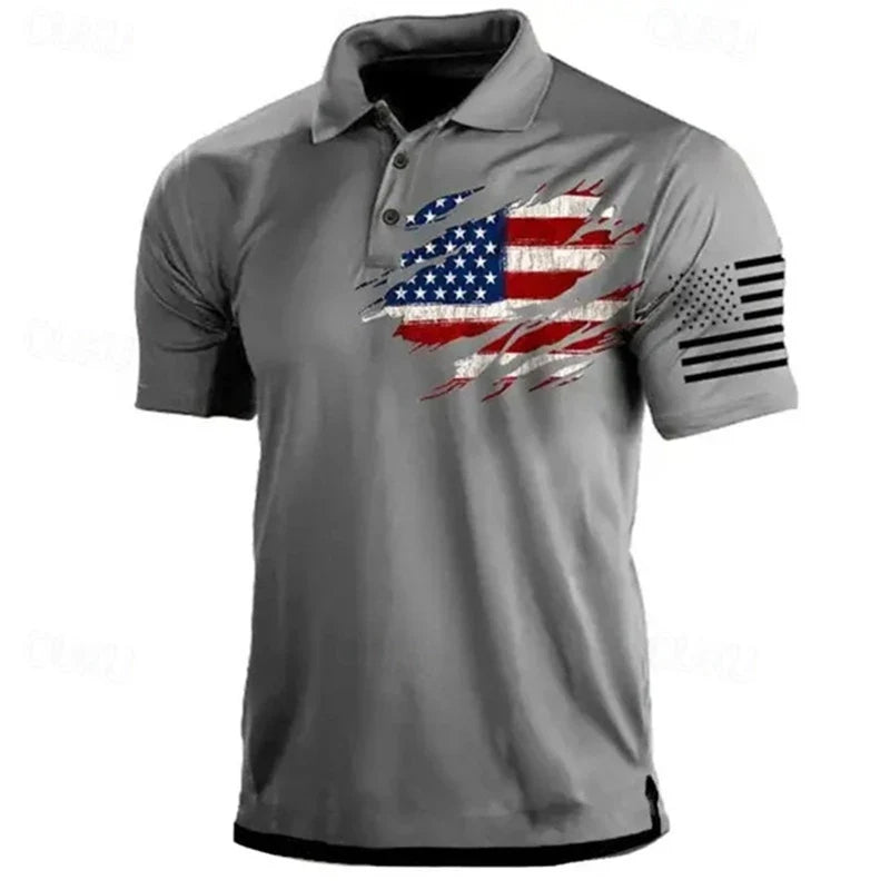 Light men's polo shirt - classic polo, 3D American flag print, casual everyday wear