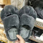Plush cozy women's slippers - cat-paw design, long-pile plush faux fur, indoor use