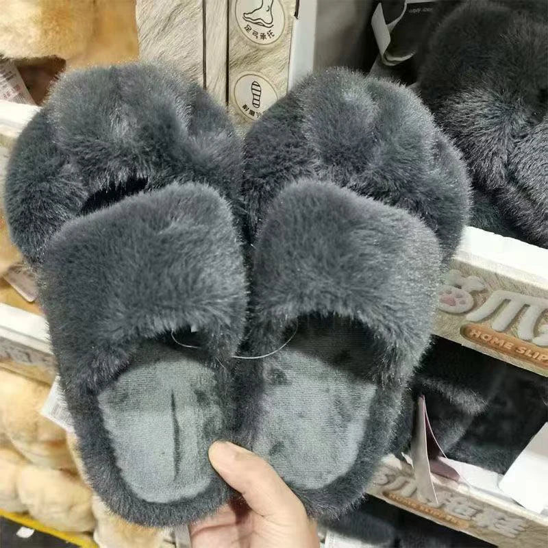 Plush cozy women's slippers - cat-paw design, long-pile plush faux fur, indoor use