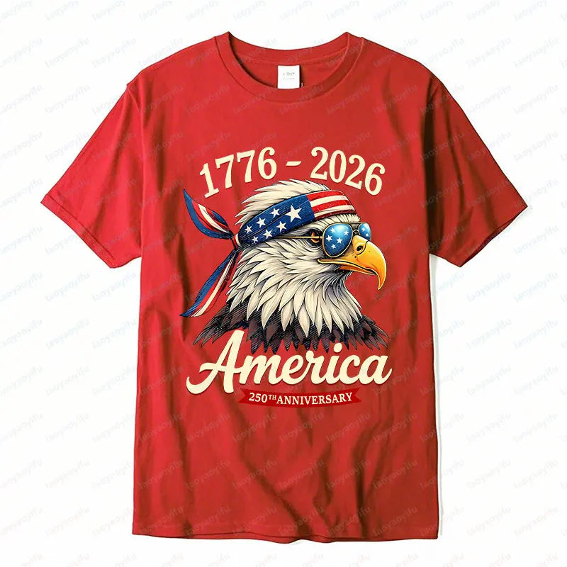 Plush Unisex Bald Eagle Graphic Tee - Short-Sleeve, Sturdy Cotton, For 250th Anniversary Independence Day Celebration