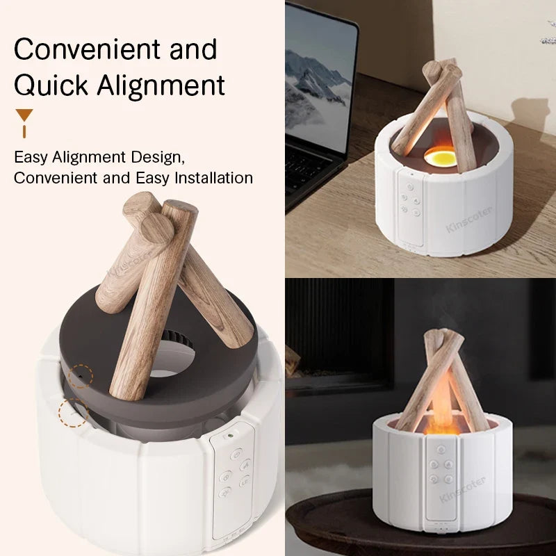 Flame Simulated Aroma Diffuser - Bonfire Air Humidifier, 280ml Ultrasonic Cool Mist Maker with LED Night Light
