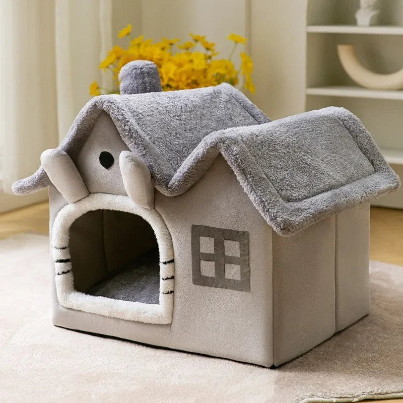 Cat Bed Foldable Cave House Plush Kennel Winter 2025 Cozy Washable Hideaway For Compact Dogs And Cats