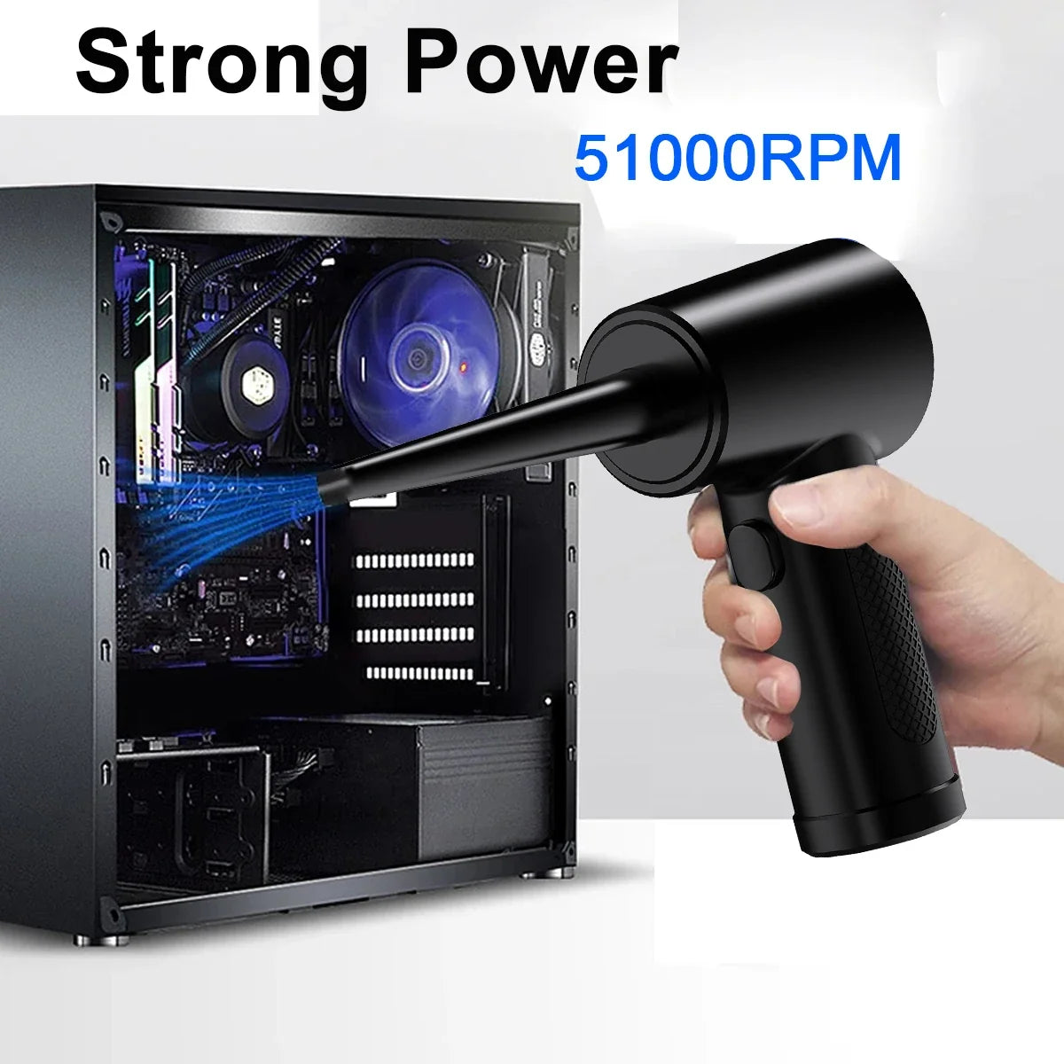 USB Battery-Powered Mini Motor-Driven Compressed Air Duster with Accessories - 51000 RPM Cordless Cleaner for PC, Keyboard, Car, & Electronics