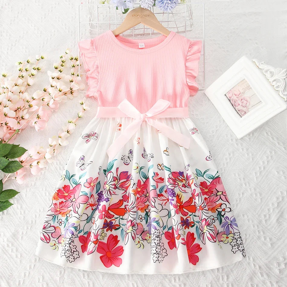 girls' Breathable dress - lace-up sling, sleeveless, flowy, polyester, for summer