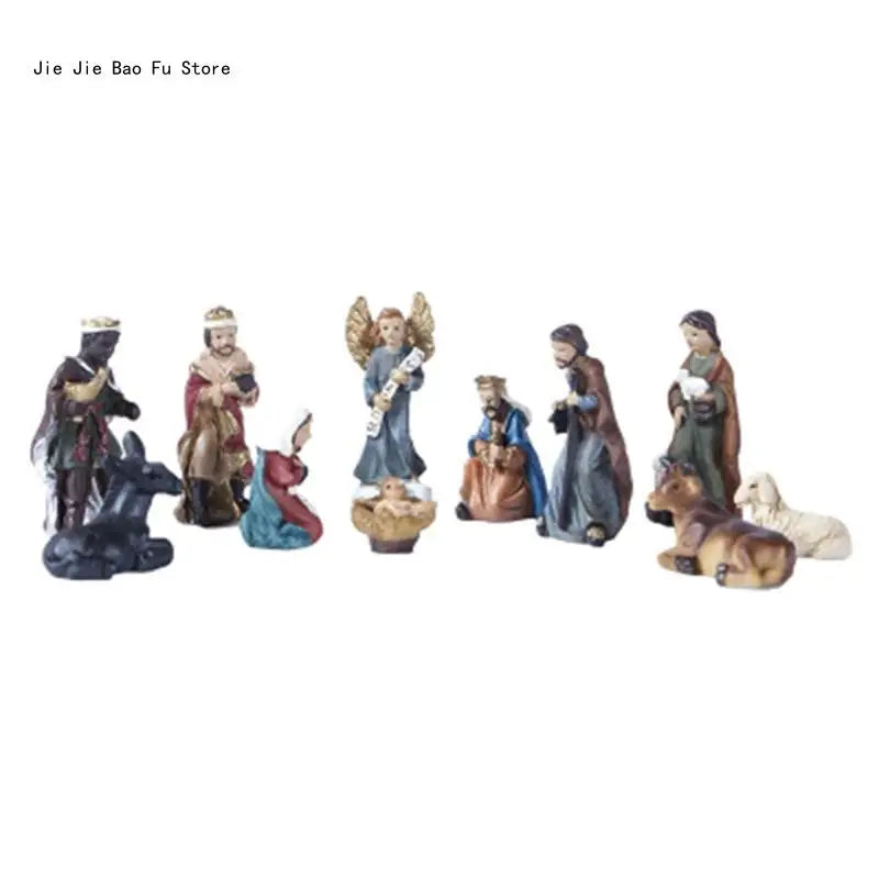 Nativity Scene Kit Resin Figurines Miniature Baby Jesus Manger Decor Christmas Gift Idea