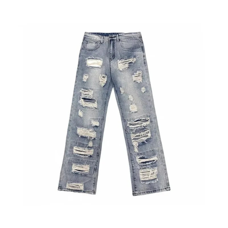 Relaxed Oversized Mens Jeans - Ripped Straight Leg Denim