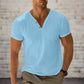 Beach Holiday Casual Men's V-Neck T-Shirt Top - Plush Solid Color Summer Fitness Wear