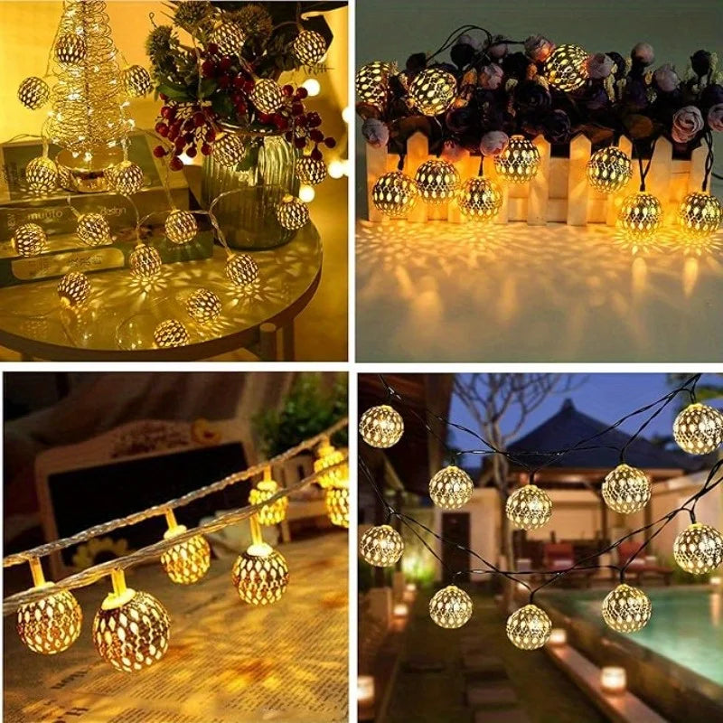 Solar2026 Edition String Lights Moroccan Ball LED Outdoor Water-Resistant 8 Modes Garden Party Christmas Decor