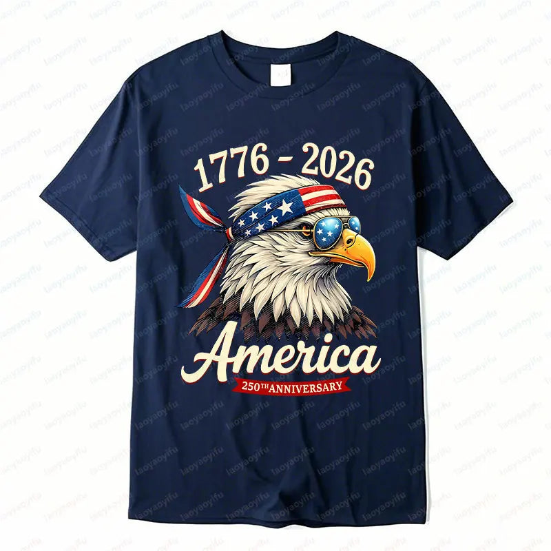 Plush Unisex Bald Eagle Graphic Tee - Short-Sleeve, Sturdy Cotton, For 250th Anniversary Independence Day Celebration