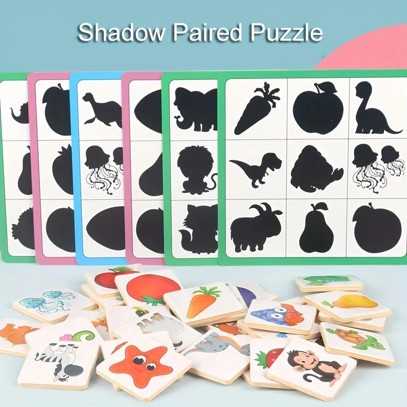 Montessori Wooden Shape Puzzle for Kids - Educational Animal and Fruit Matching Game