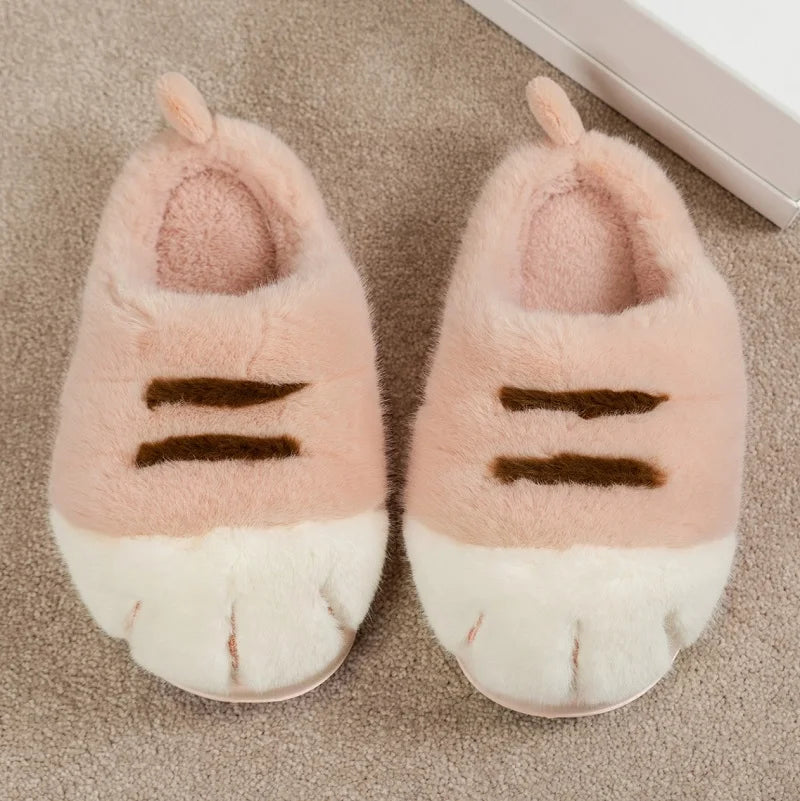 cozy Warm unisex slippers - cat-paw plush design, plush faux fur, indoor winter wear