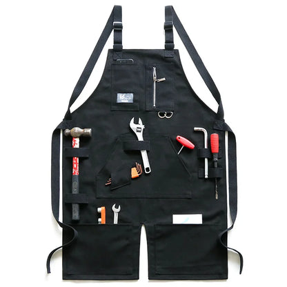 Denim Canvas Apron With Flexible Cross Back Straps Work Apron Fall 2025 Custom Logo Sturdy Device Pockets
