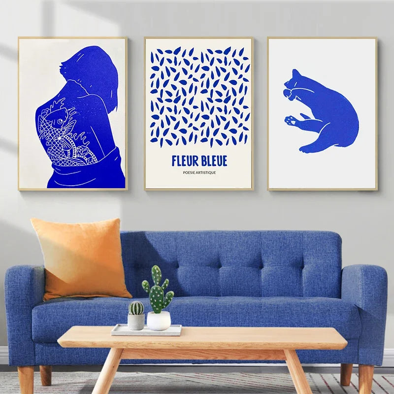 Klein Blue Abstract Canvas Wall Art Vertical Contemporary Print