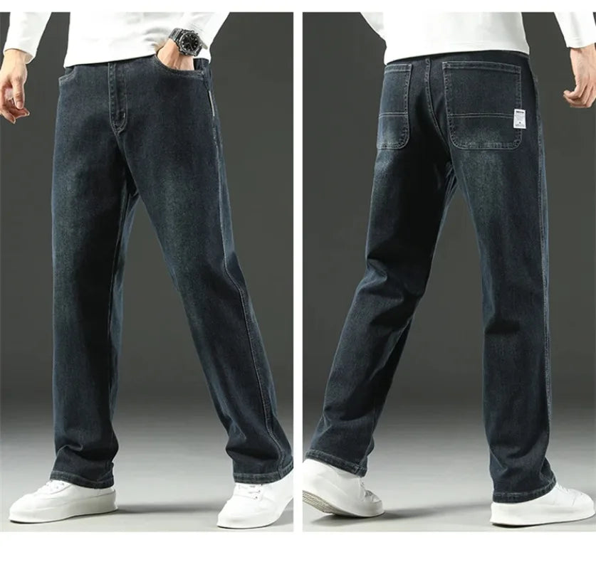 Men’s Stretchy Jeans - Wide Leg, Cotton, Business Casual