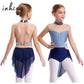 girls' Stretchy leotard - rhinestone mesh yoke, sleeveless, polyester, nylon, elastane, for lyrical dance performance