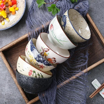 Ceramic 4.5 Inch Japanese Rice Bowl Retro Household Tableware