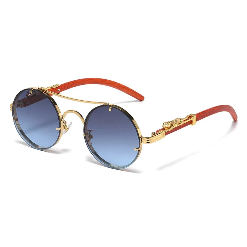 Punk Retro Round Sunglasses for Men & Women - Fashionable Double Bridge Design for Travel and Shopping