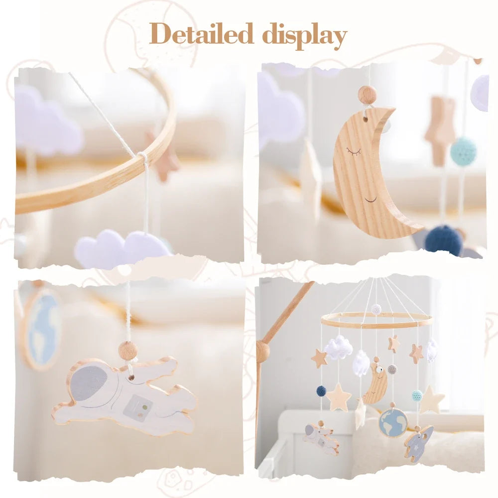 Rocket Wooden Crib Mobile Newborn Sensory Toys Soothing