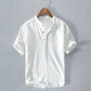 Cotton Breathable Linen Shirt High End Loose Fit, Short Sleeves Half-Open Collar