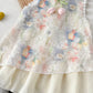 Plush Girls' Dress - Sleeveless Floral Print Bow, Cotton-Polyester Blend, Casual Summer Wear