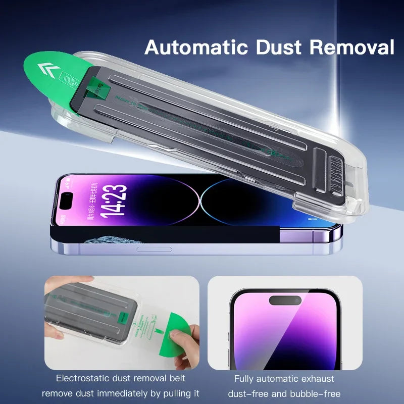 Tempered Privacy Glass Screen Protector for iPhone 16 15 14 13 12 - Anti-Spy Auto-Dust Removal Shield