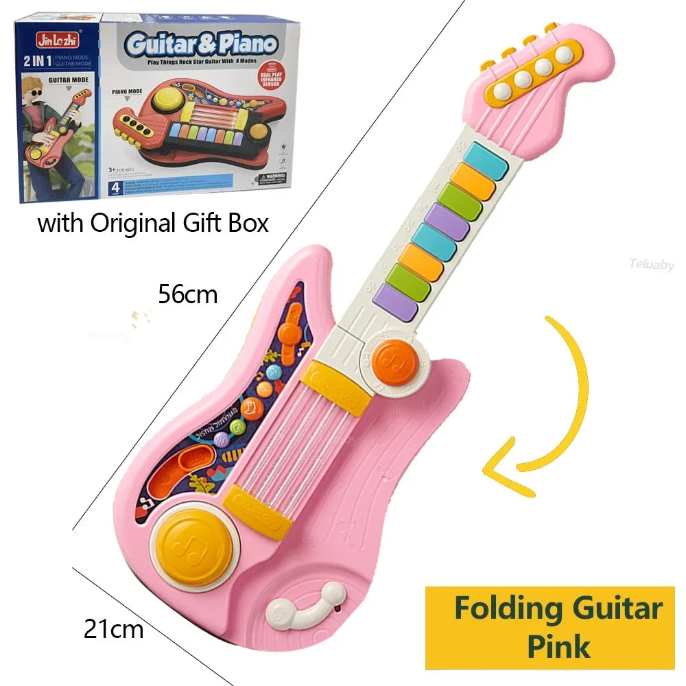 Multifunctional 3-in-1 Musical Toy for Kids - Folding Guitar, Piano, and Drum Kit, Great Birthday Gift for Boys and Girls Age 3+