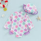 Plush Toddler Girls' Swimsuit - Long Sleeve, Zip Front, Flattering Flower Print, Polyester, Beach & Pool Swimwear