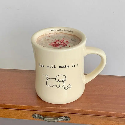 Ceramic Mug Cream Teddy Bear Print Coffee Cup With Handle Korean Cute Breakfast Mug Fall 2025 Cute Gift Simple Grip