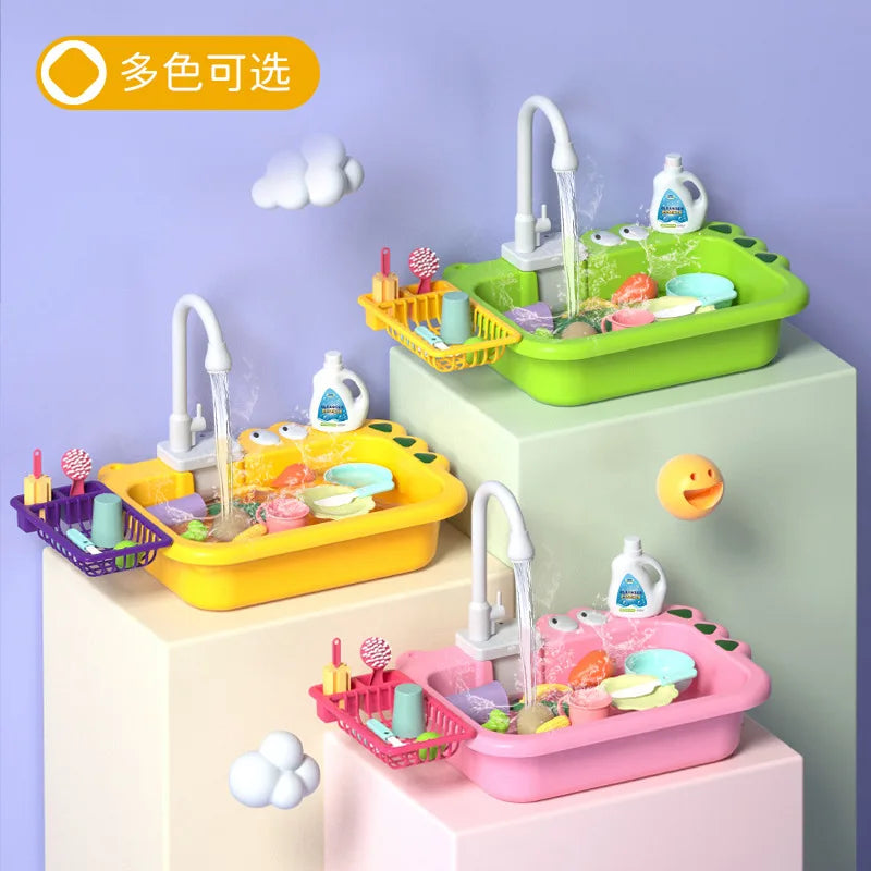 Electric Dishwasher Toy Set for Kids, Interactive Pretend Play Kitchen Sink with Sound, Multi-Color, Educational Role Play-3