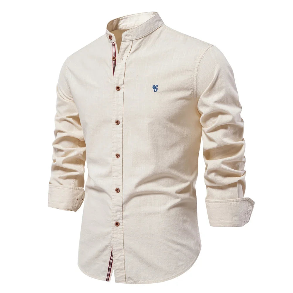 Long Cotton Sleeve Shirt for Men - Solid Color Casual Wear, High Quality