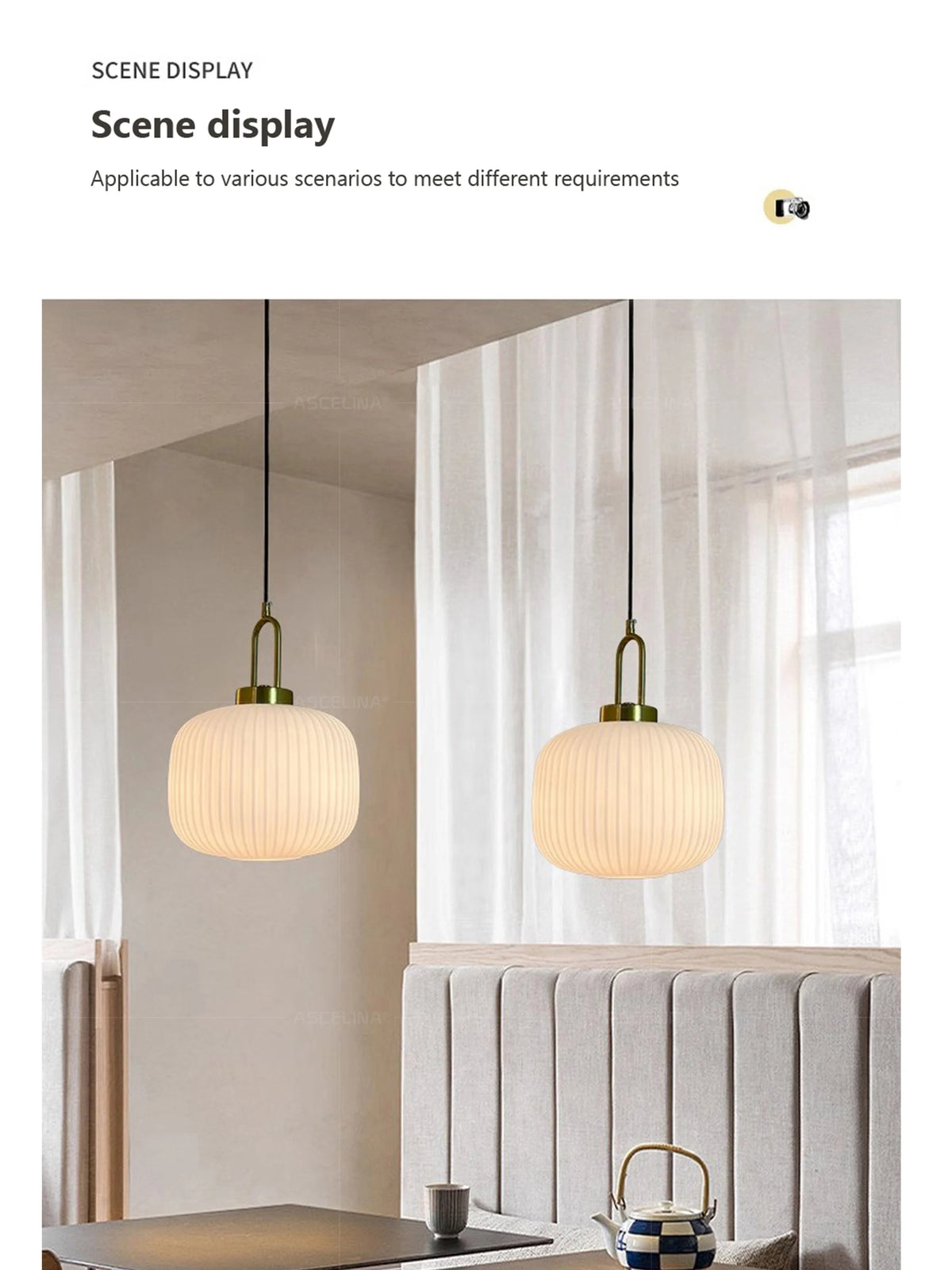 Japandi Glass Pendant Light Japanese Scandinavian Hanging Lamp Warm