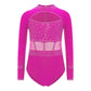 Girls' Stretchy Leotard - flattering, rhinestone-detailed, long-sleeve, mesh-panel, polyester elastane, for gymnastics