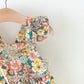 Plush Baby Girl Dress - Timeless Floral Flutter Sleeves, Polyester, With Crossbody Bag, For Ages 0-3