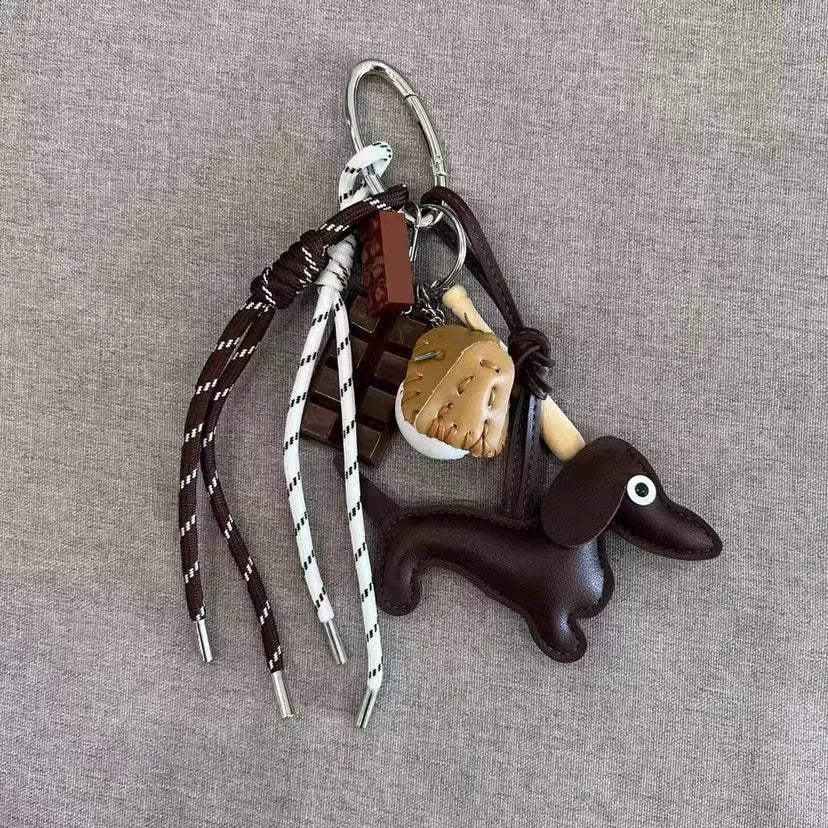 Rope Braid Bag Charm Leather Dachshund Keychain Aesthetic