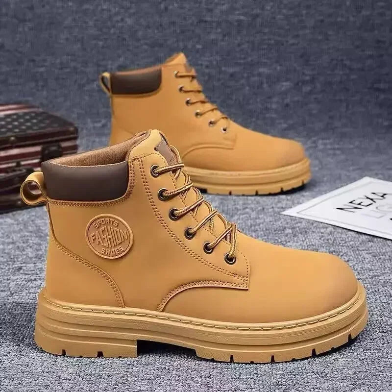 Casual Retro High Top Boots for Men - Winter Chunky Lace-Up Motorcycle Ankle Footwear