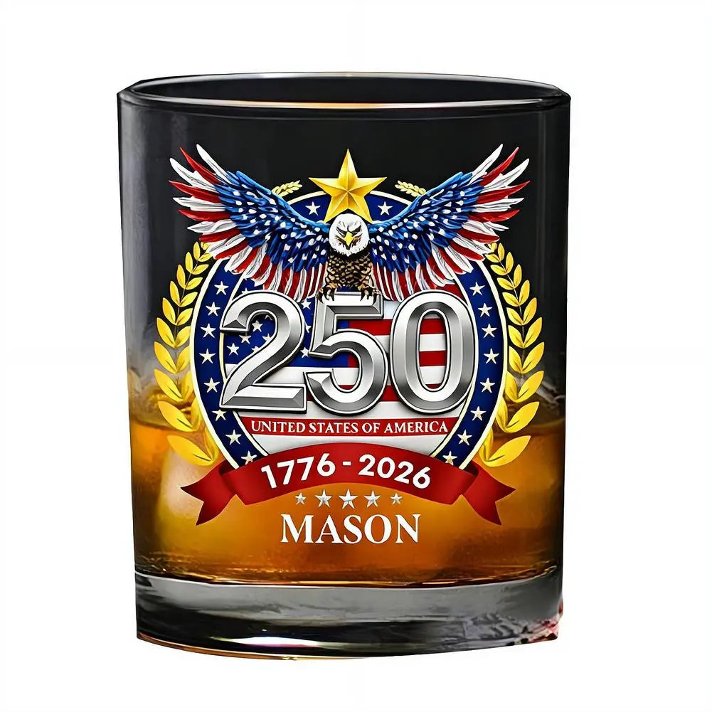 Whiskey Patriotic Glass Hand Blown Eagle Glassware USA 250th Anniversary Rotating Cup Gift Idea