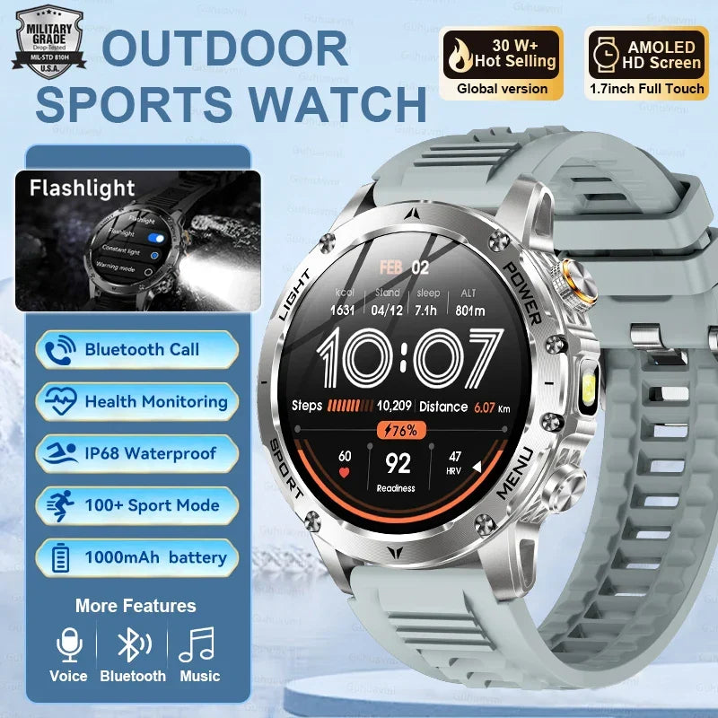 1.7 Inch AMOLED, Fall 2025 Trend, 1000mAh Battery, IP69K Water-Resistant, Bluetooth Calling – Smartwatch Rugged Outdoor GPS