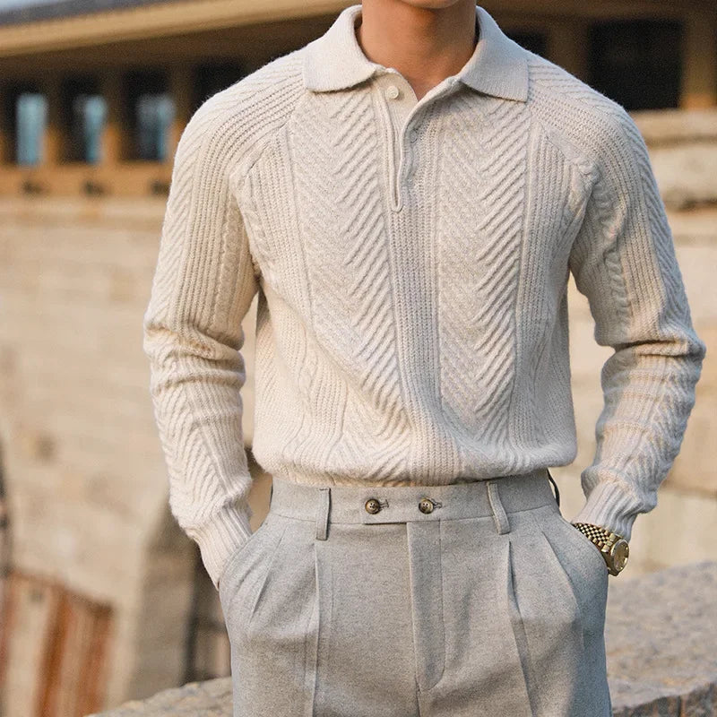 Refined Warm Men's Polo Sweater - Relaxed Cut, Knit, Winter