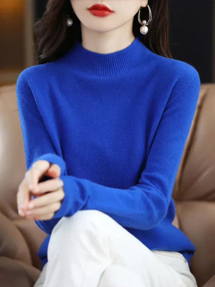 Plush Timeless Women’s Pullover - Mock Neck, Wool, Work