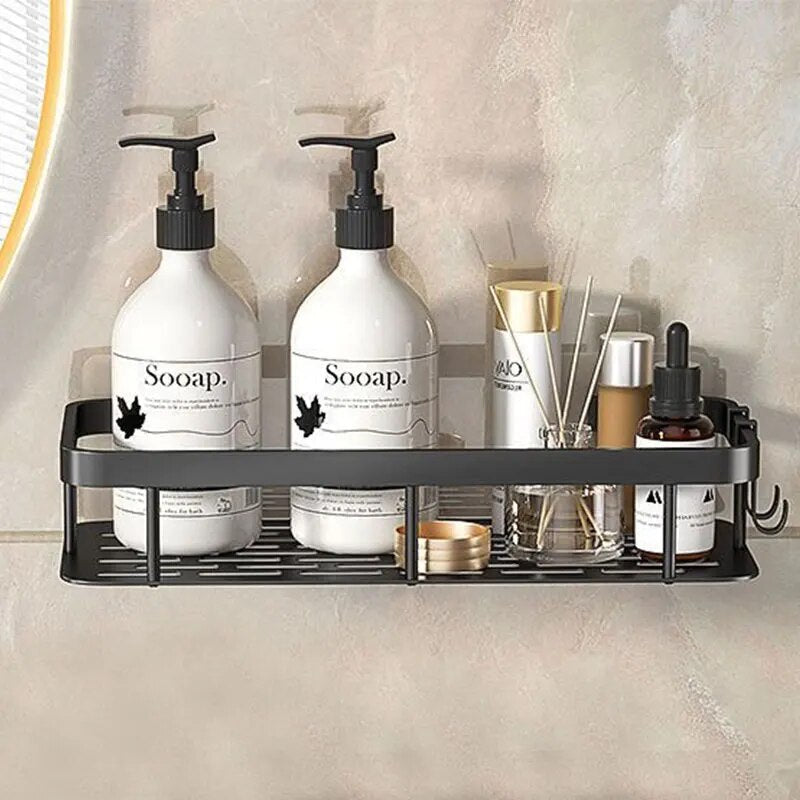 Aluminum Alloy Bathroom Shelf - No Drill Household Organizers for Shampoo, Kitchen Storage, Water-Resistant Design