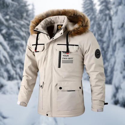 Men's Warm Parka - Hooded Faux Fur, Polyester, Winter
