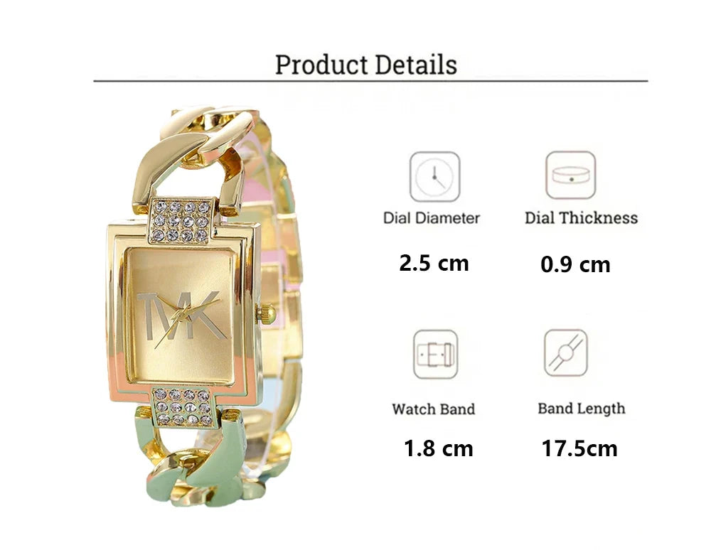 Watch Women's Gold Tone Square Dial, Elegant Alloy Band With Crystal Accents, Summer 2026 Gift