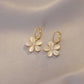 Korean Style Party Jewelry, Fall 2026 Gift Idea – Crystal Flower Earrings Pearl Drop Gold Tone