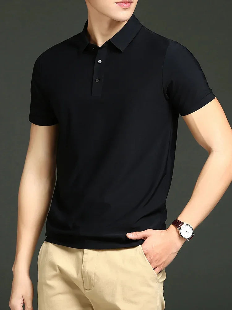 Variant image for Men's Ice Silk Polo Shirt, Lightweight Breathable Fabric, Adjustable Tailored Fit for Office and Casual Wear-46
