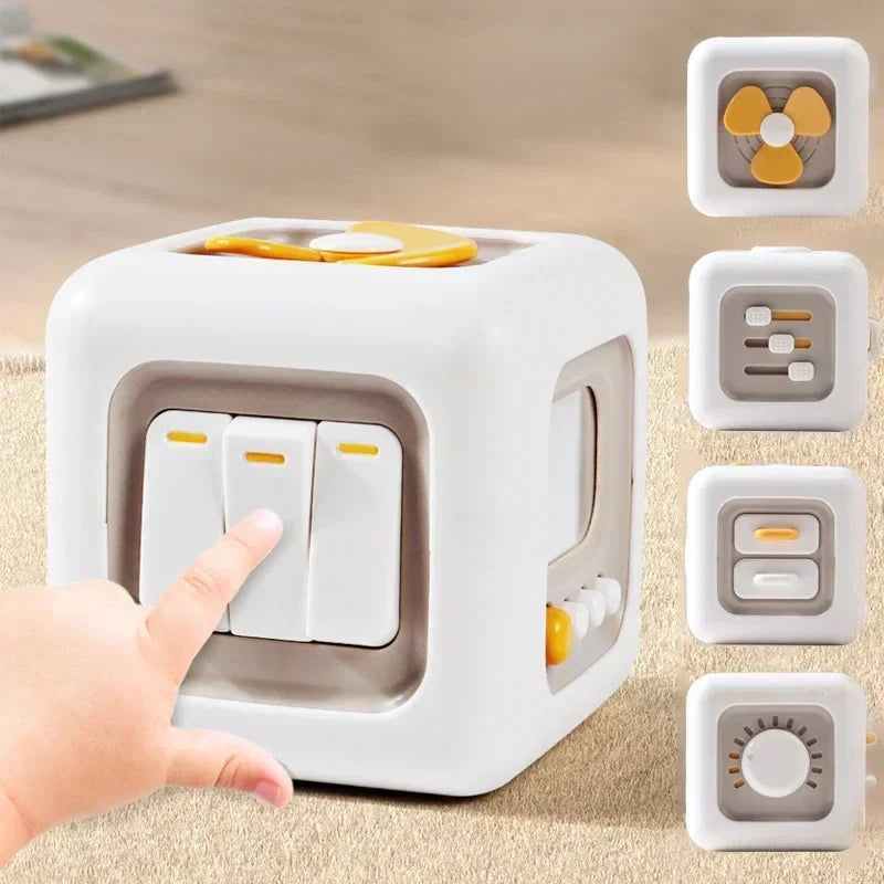 6-in-1 Montessori Sensory Cube Toy - Educational Busy Board for Babies, Fidget Skills Development, 3.5-inch Activity Cube for Boys and Girls