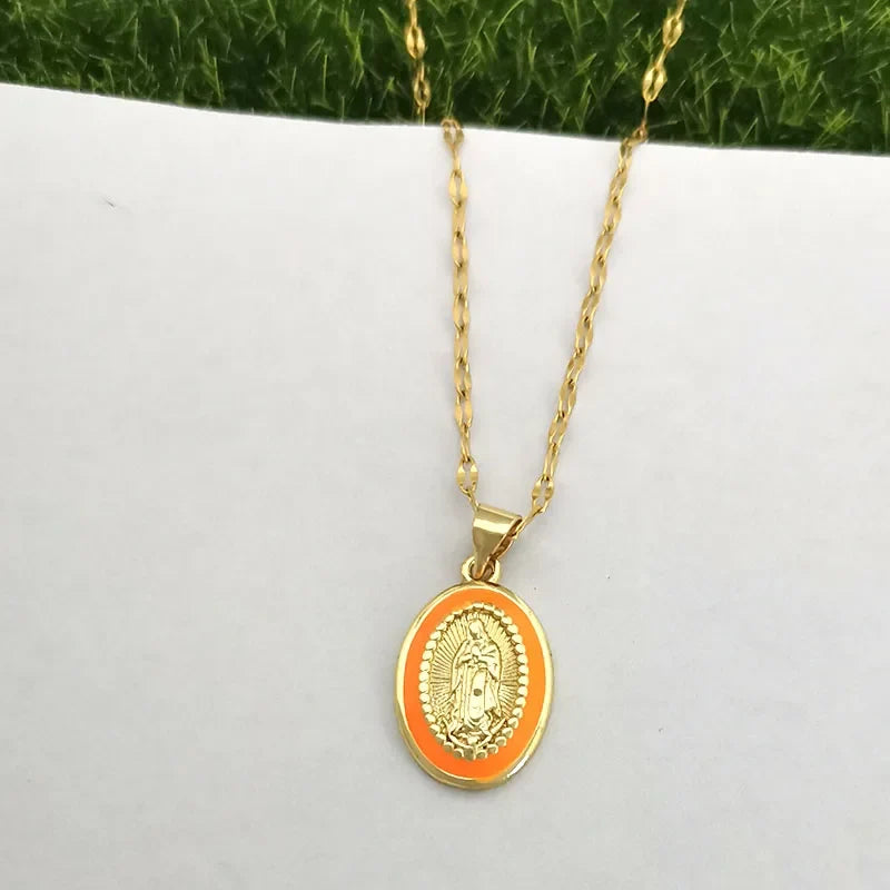 women's Timeless Virgin Mary pendant necklace - 18K gold-plated stainless steel link chain, for everyday wear