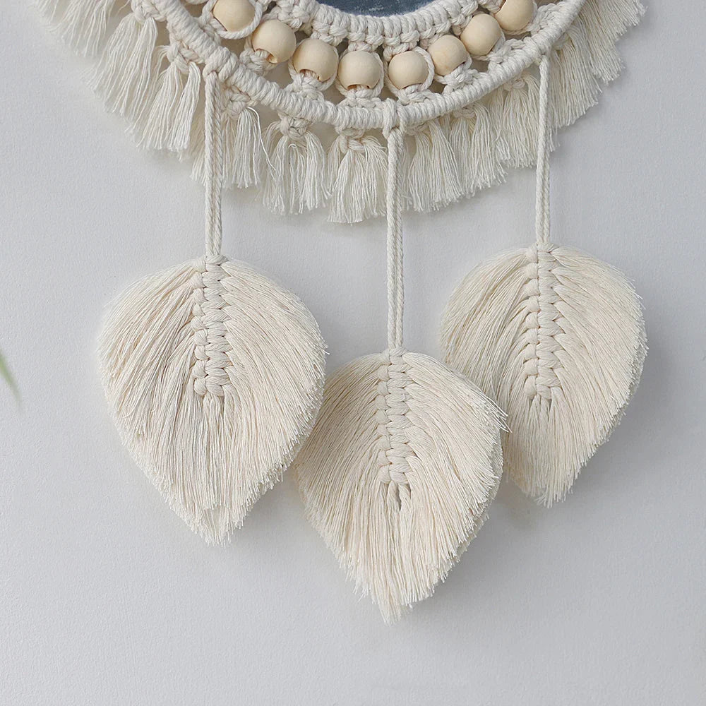 Macrame Mirror Kit Cotton Fringe Boho Wall Hanging Mirrors Fall 2025 Cozy Nursery Household Decor Gift