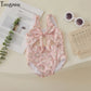 Plush Toddler Girls' One-Piece Swimsuit - Floral Print Bow-Tie Detail, Polyester, For Summer