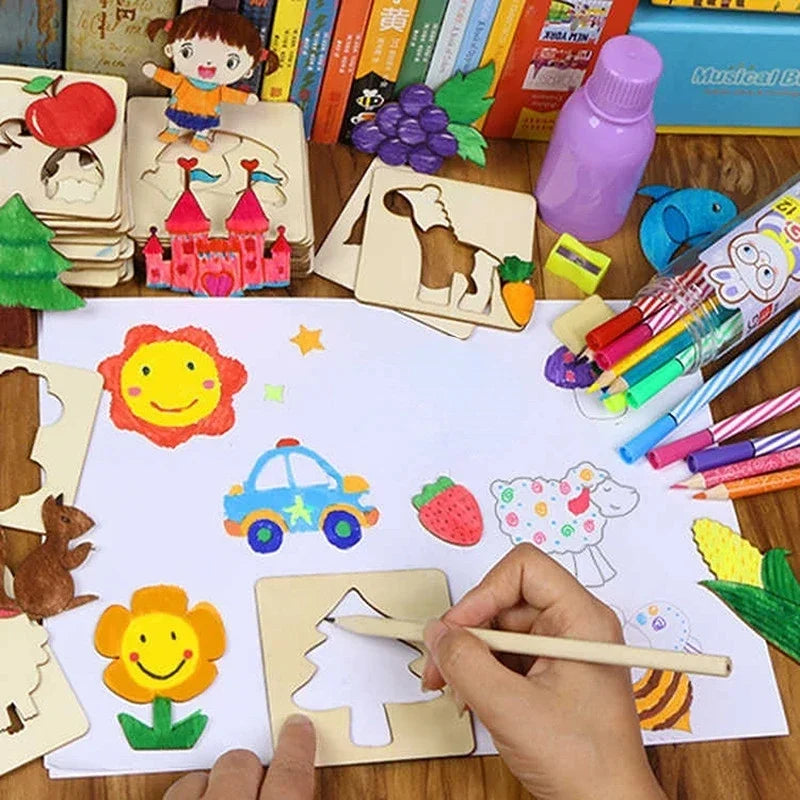 Wooden DIY Art Stencil Kit for Kids - Creative Painting & Drawing Tools, Educational Craft Supplies